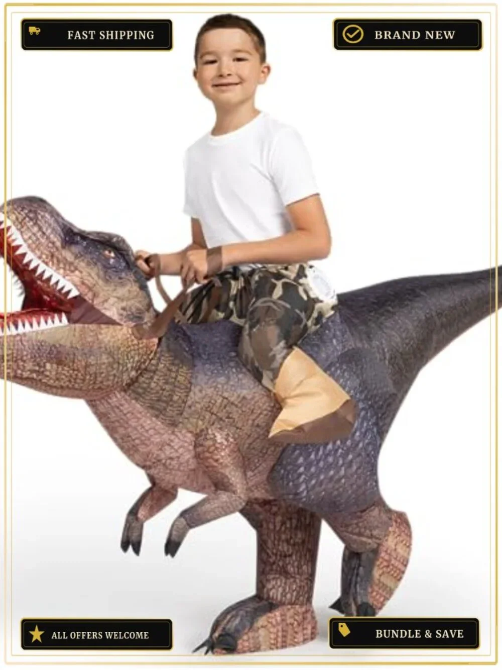 Inflatable T-Rex Dinosaur Costume Kids Ride-On Blow Up Suit